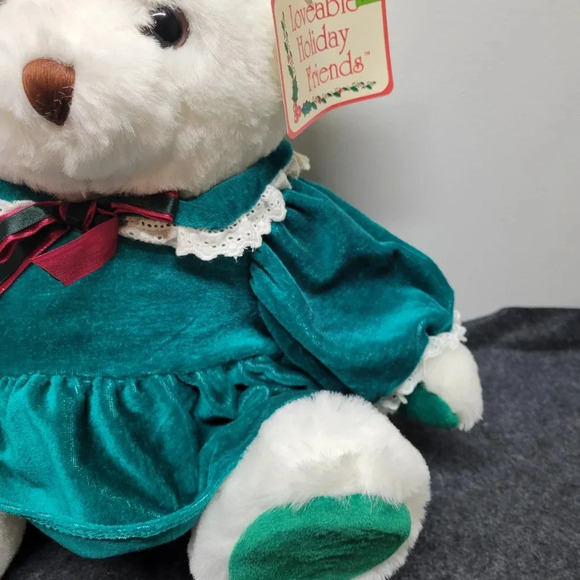 "Vintage T.L. Toys Loveable Holiday Friends Christmas Bear White Plush Girl Bear - Picture 9 of 15